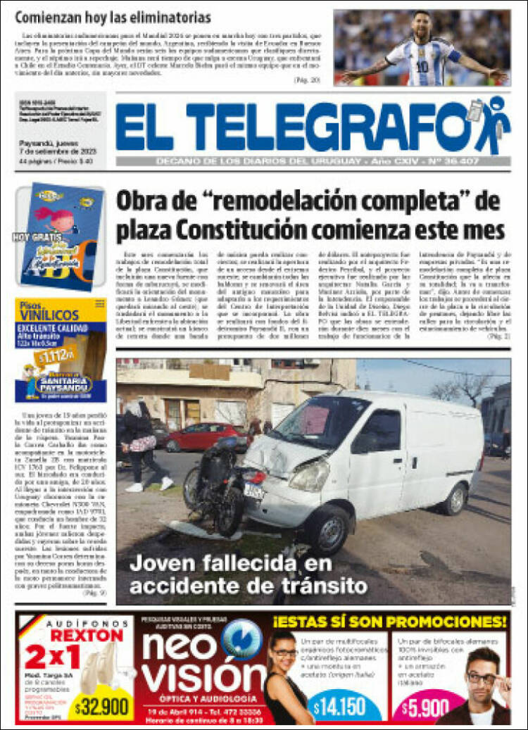 Portada de El Telégrafo (Uruguay)