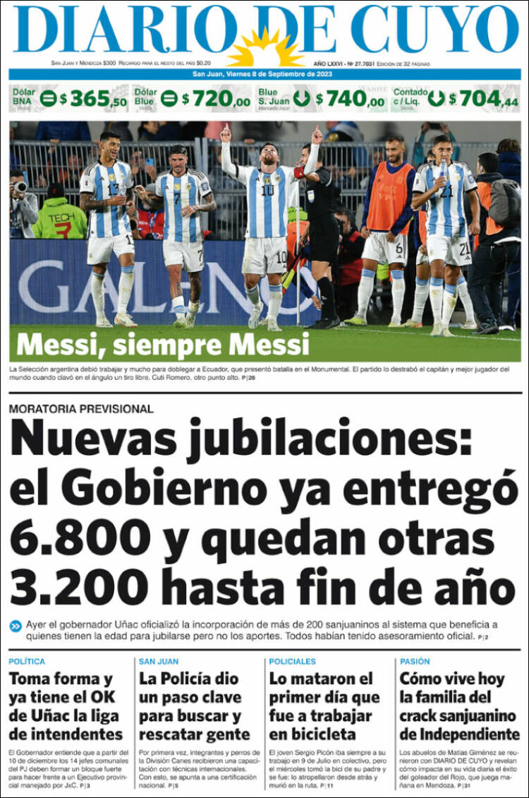 Portada de Diario de Cuyo (Argentina)