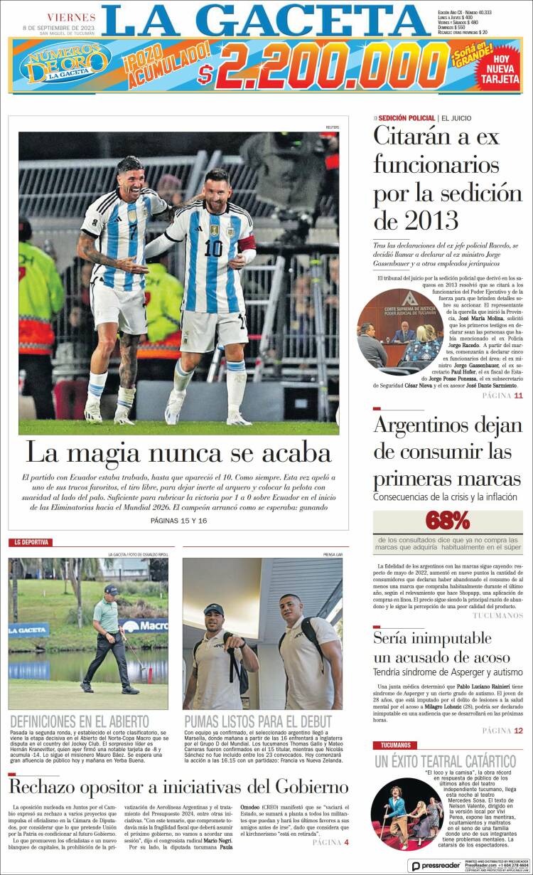 Portada de La Gaceta (Argentina)