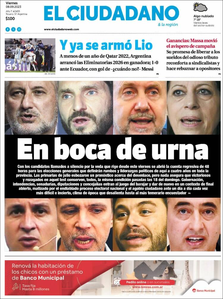 Portada de Diario El Ciudadano (Argentina)