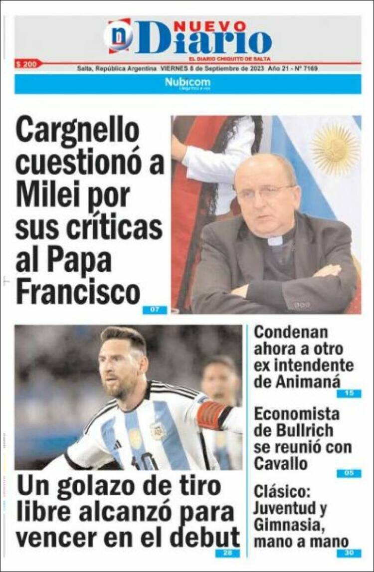 Portada de Nuevo Diario de Salta (Argentina)