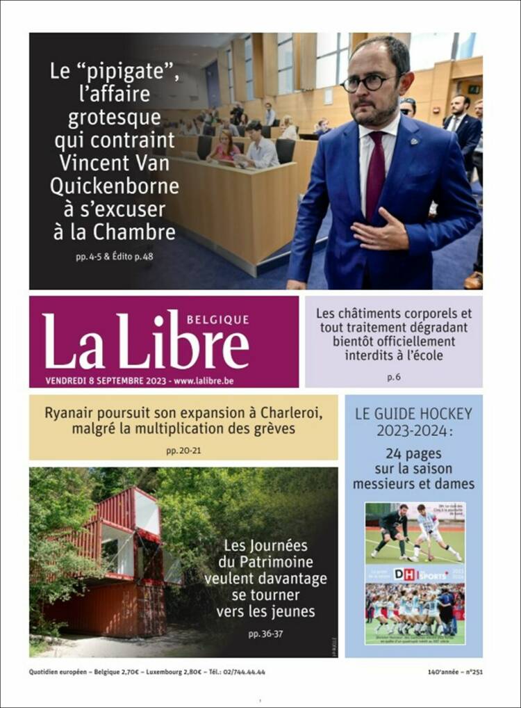 Portada de La Libre.be (B&eacute;lgica)