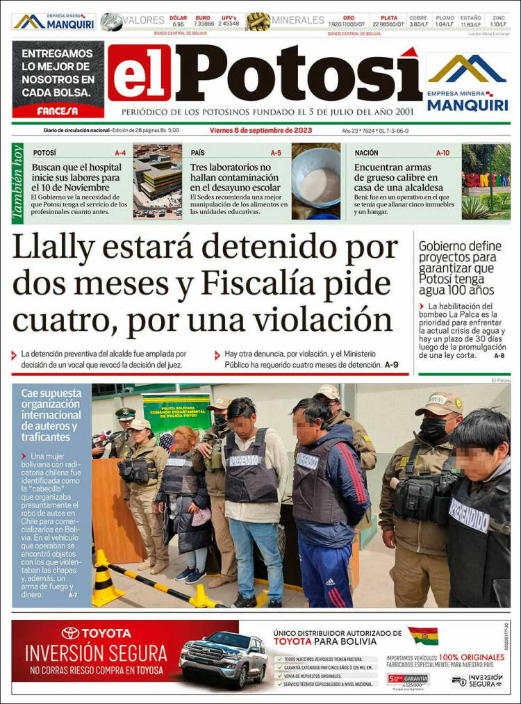 Portada de Diario de Potosí (Bolivia)
