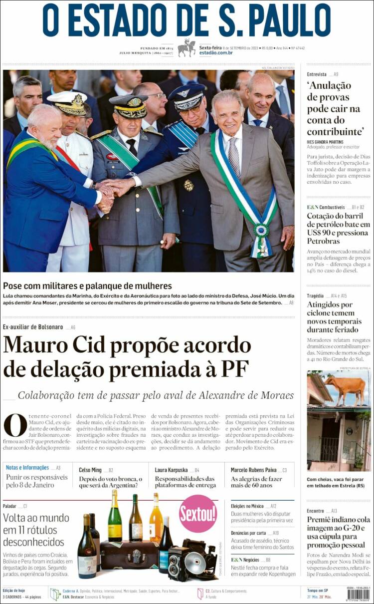 Portada de O Estado de São Paulo (Brasil)