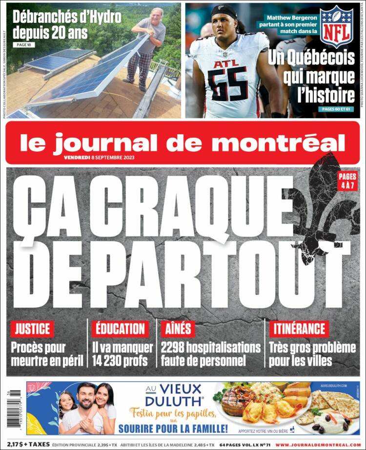 Portada de Le Journal de Montréal (Canadá)