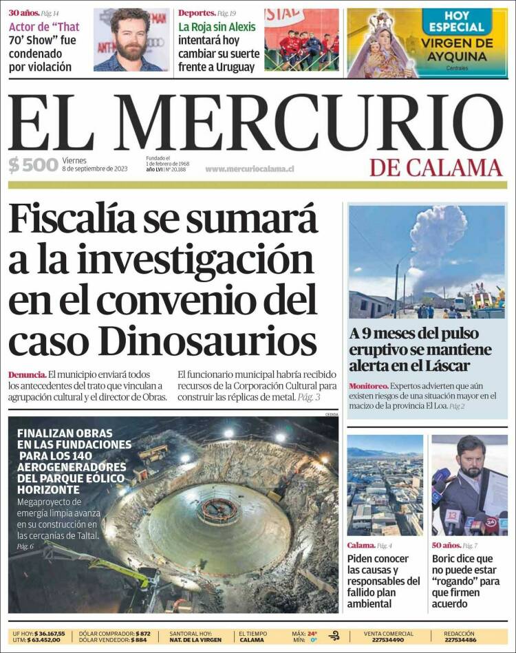Portada de El Mercurio - Calama (Chile)