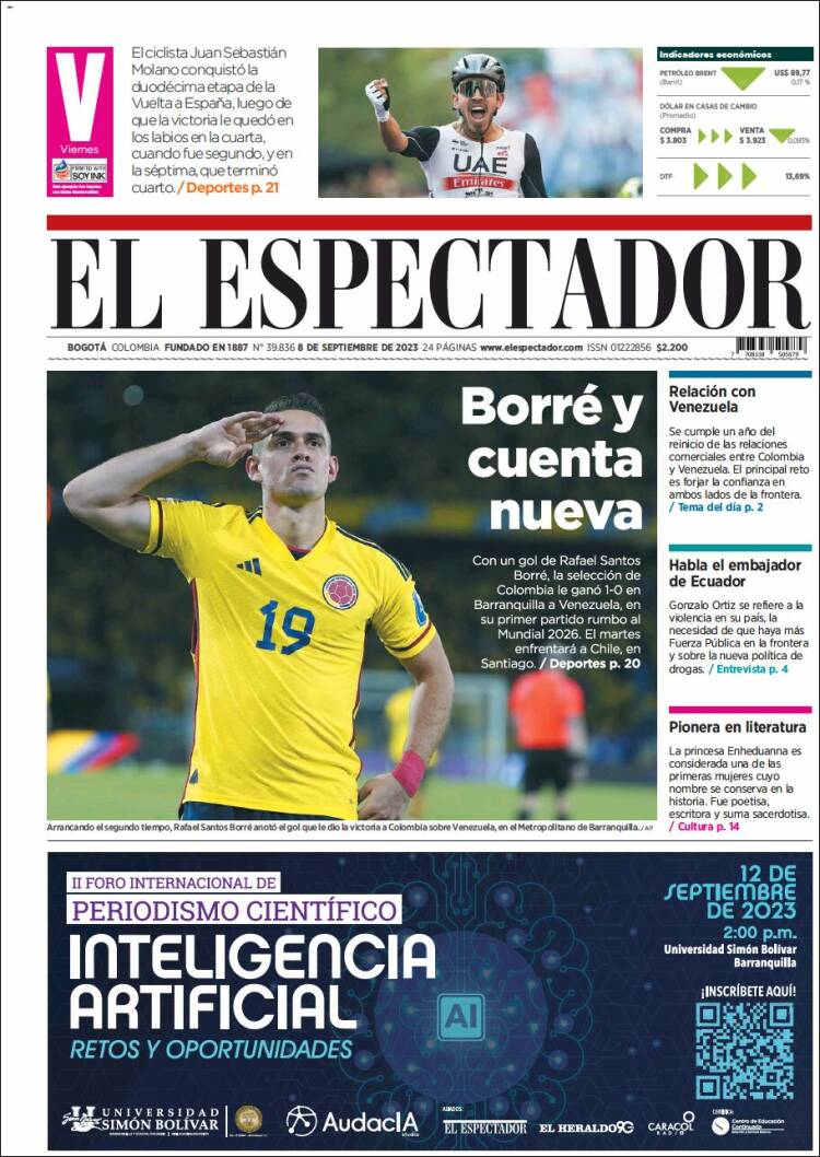Portada de El Espectador (Colombia)