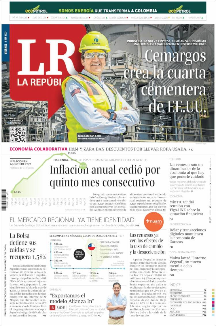 Portada de La Republica (Colombia)