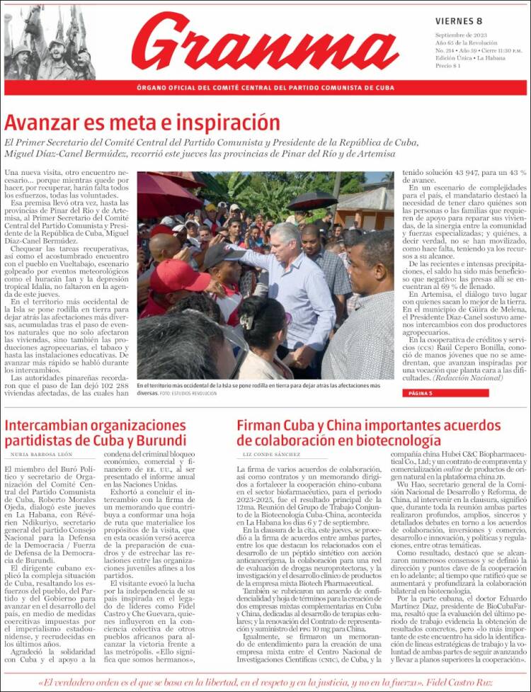 Portada de Granma (Cuba)