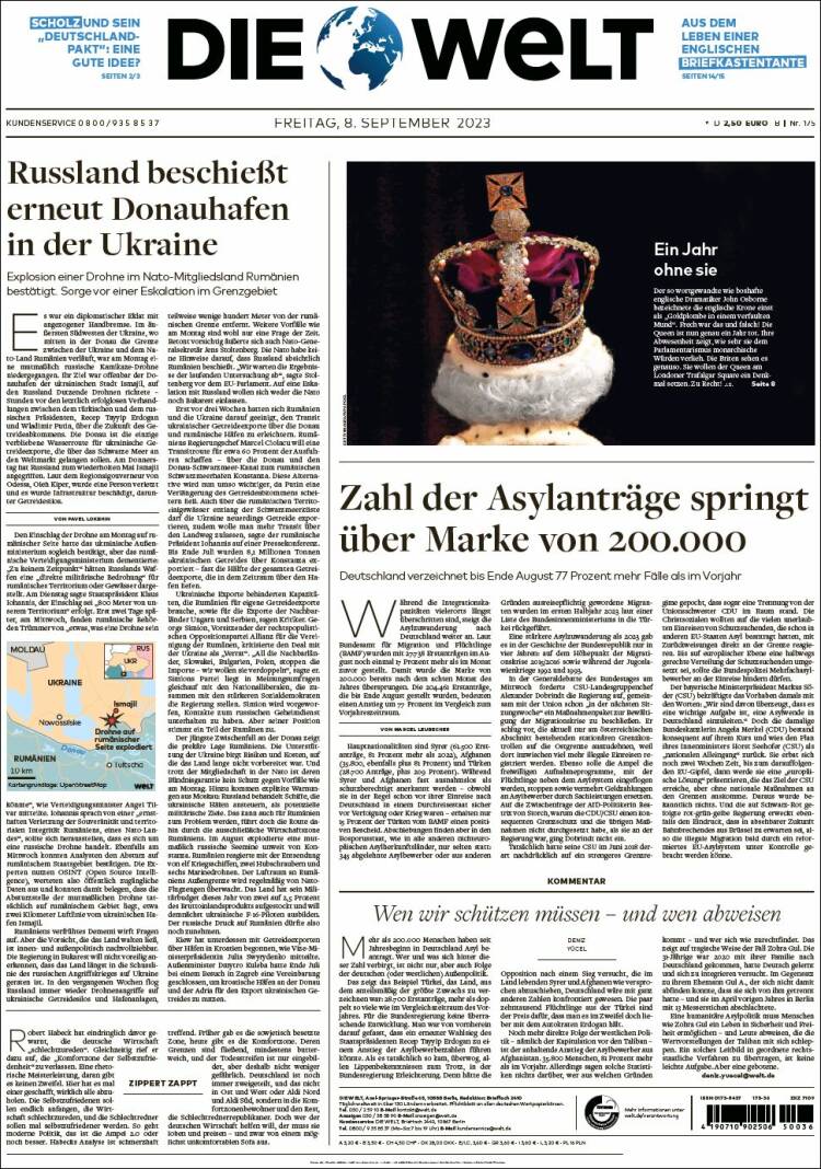 Portada de Die Welt (Alemania)