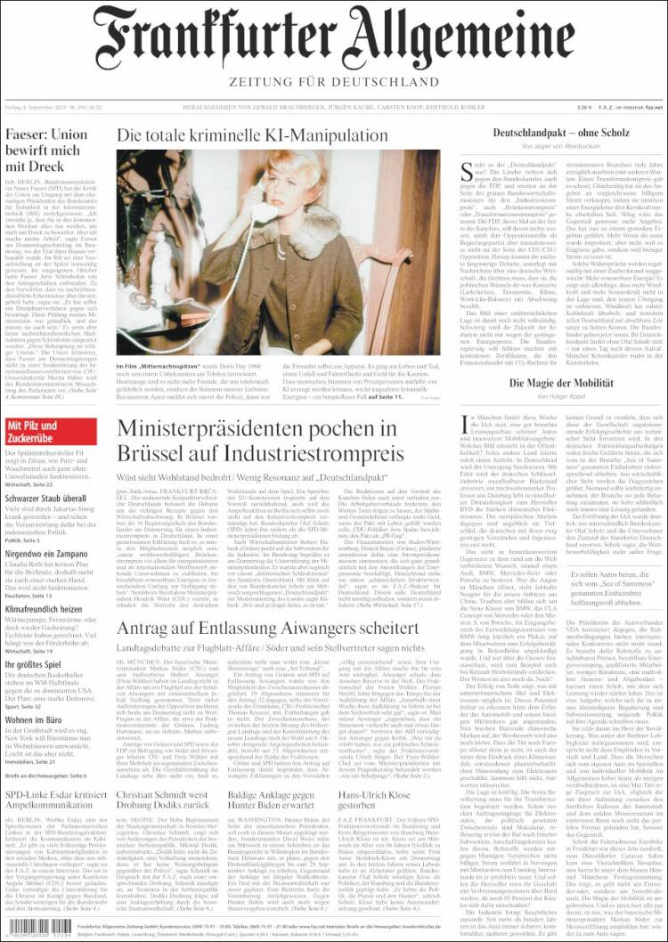 Portada de Frankfurter Allgemeine (Alemania)