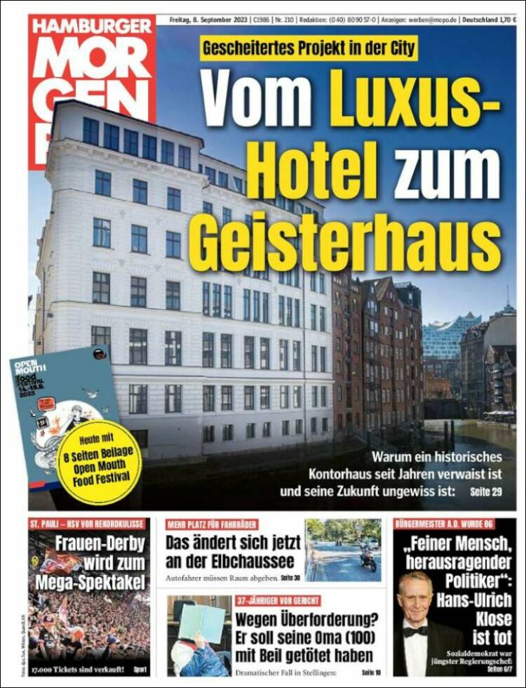 Portada de Hamburger Morgenpost  (Alemania)