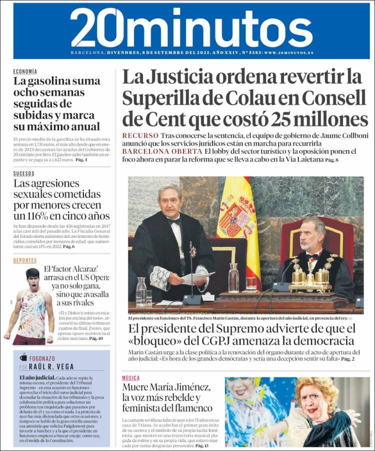 Portada de 20 Minutos - Barcelona (España)