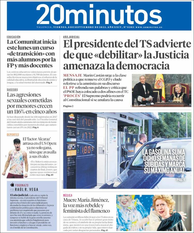 Portada de 20 Minutos - Valencia (España)
