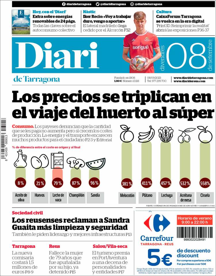 Portada de Diari de Tarragona (España)