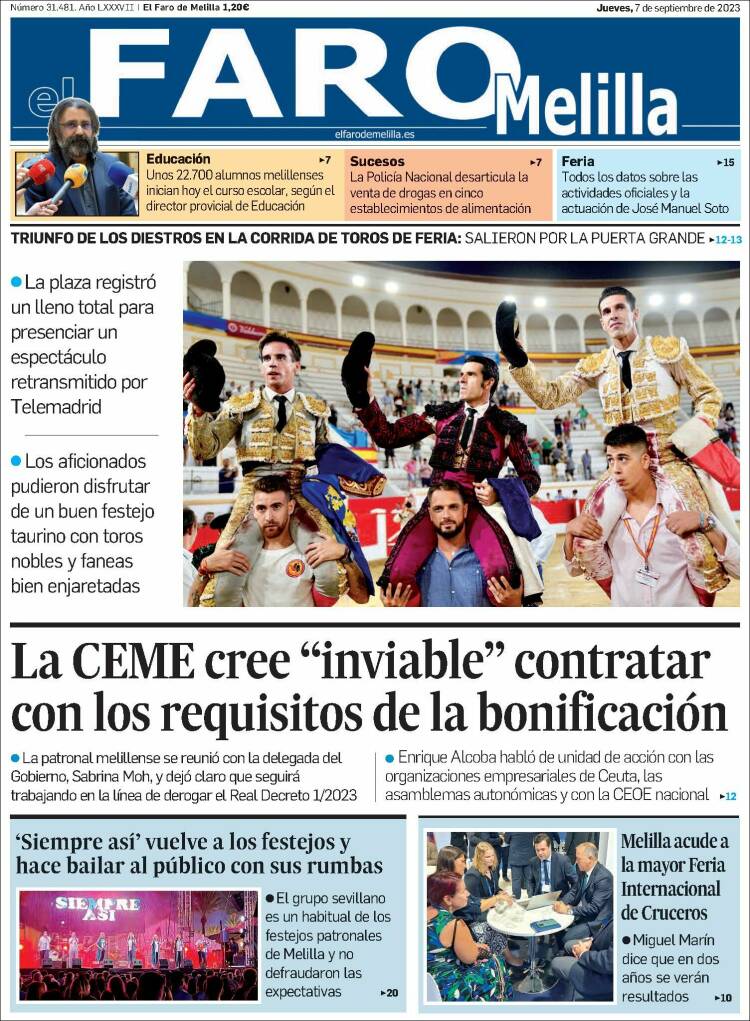 Portada de El Faro de Melilla (España)