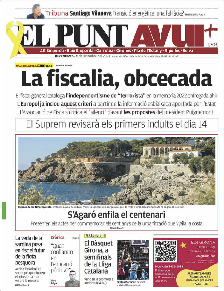 Portada de El Punt Avui - Girona (España)