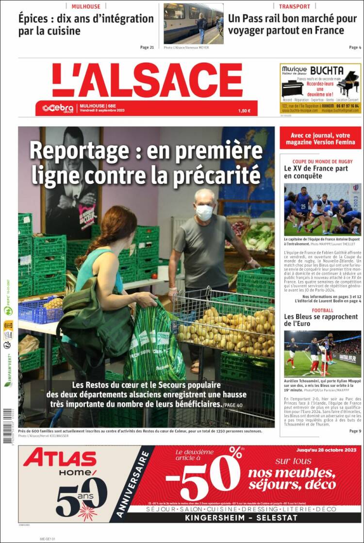 Portada de Journal L'Alsace (Francia)