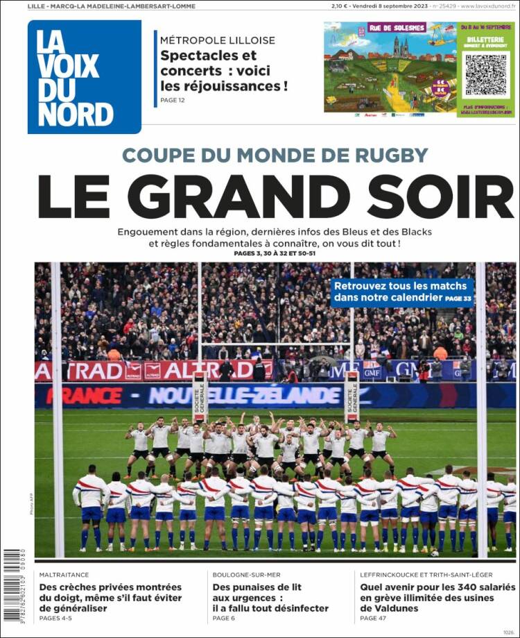 Portada de La Voix du Nord (Francia)