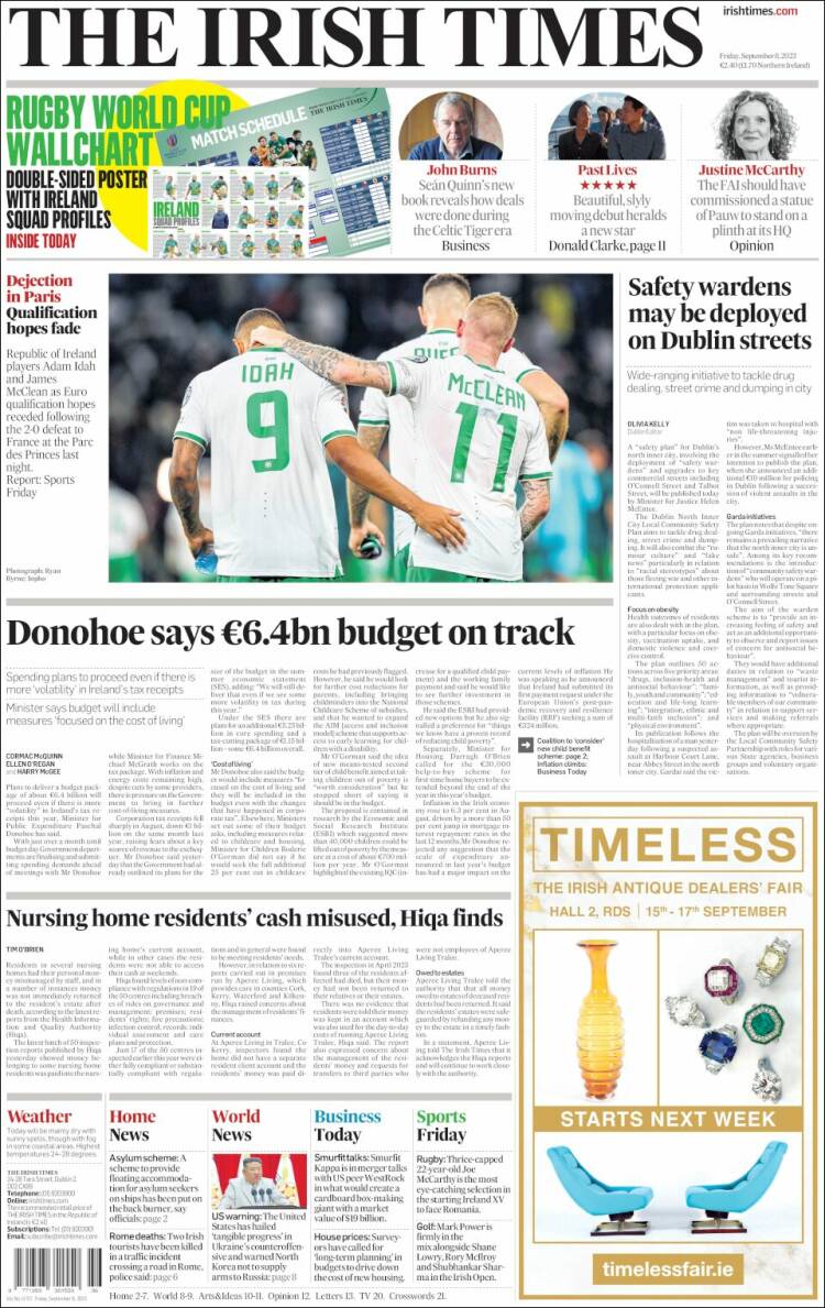 Portada de Irish Times (Irlanda)