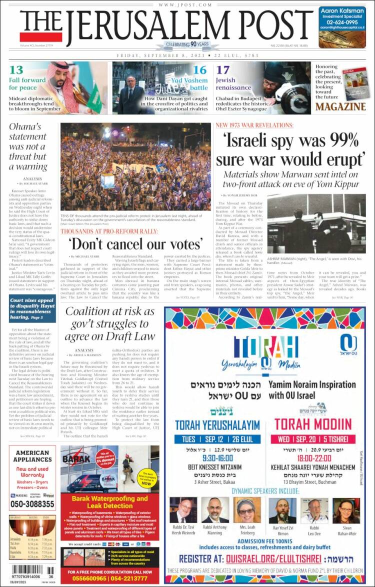Portada de The Jerusalem Post (Israel)