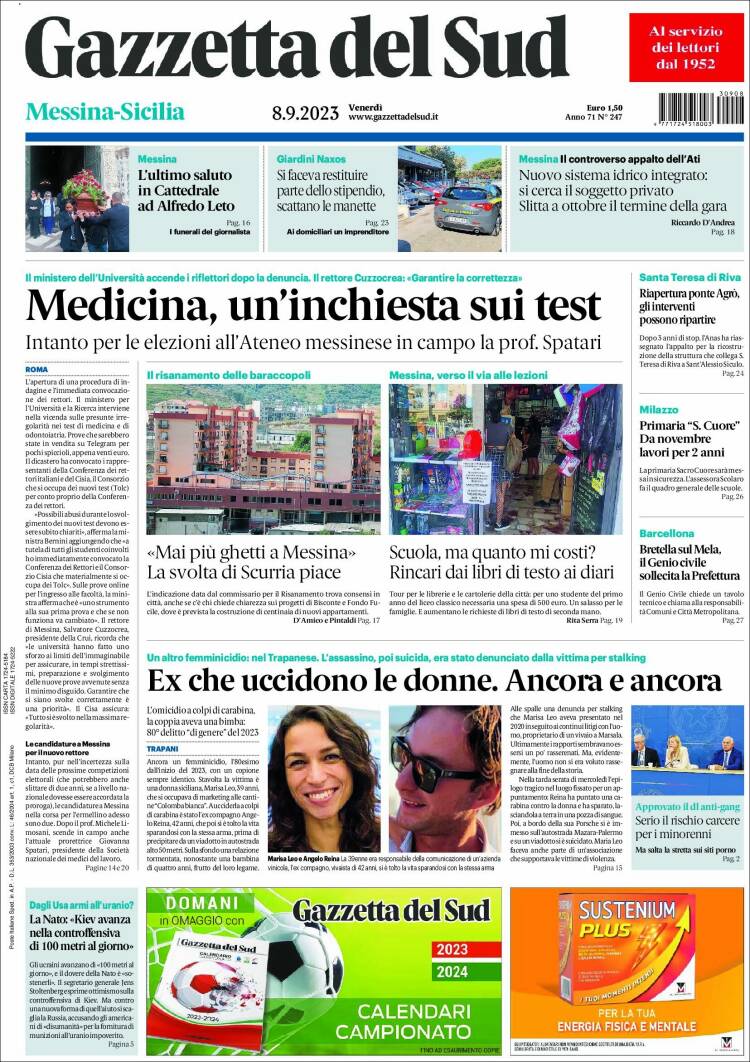 Portada de Gazzetta del Sud (Italia)