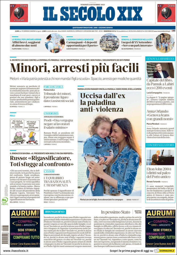 Portada de Il Secolo XIX (Italia)