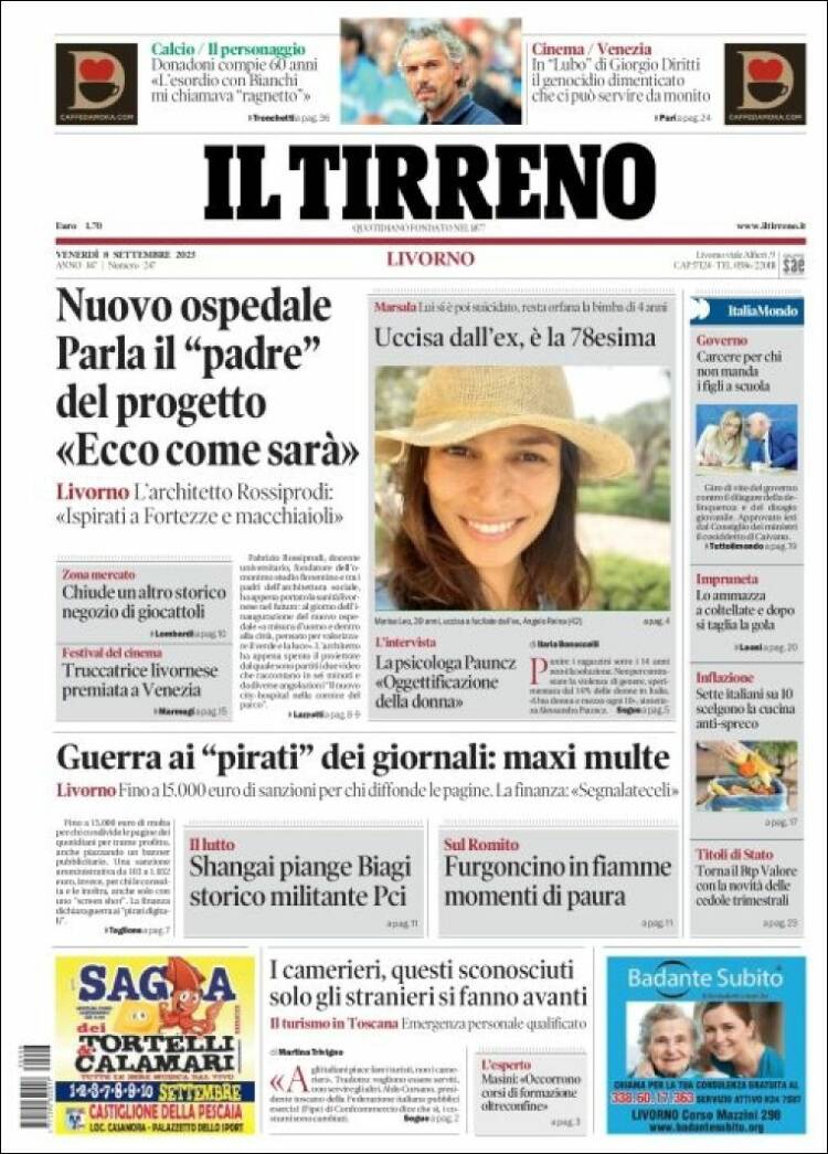 Portada de Il Tirreno (Italia)