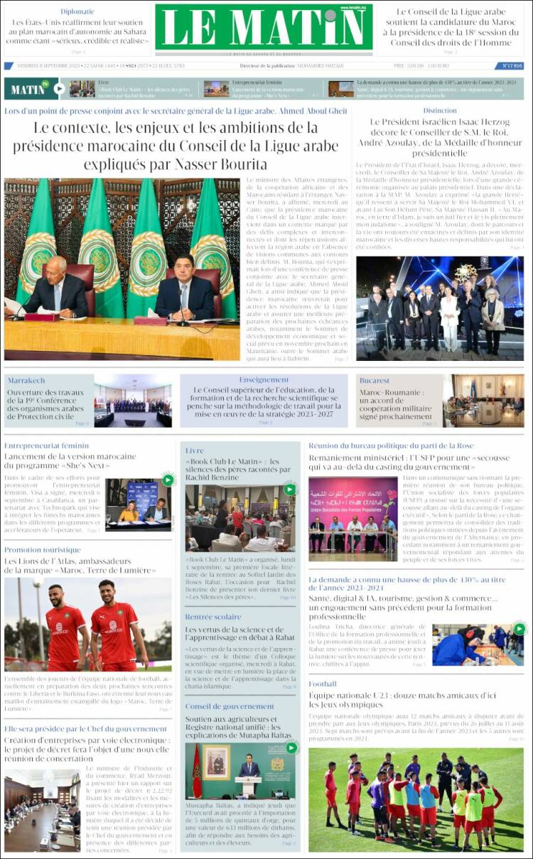 Portada de Le Matin (Marruecos)