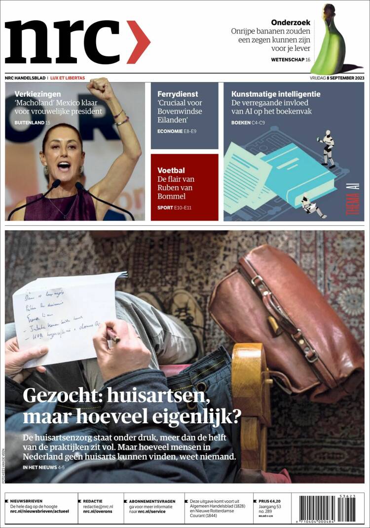 Portada de NRC Handelsblad (Pa&iacute;ses Bajos)