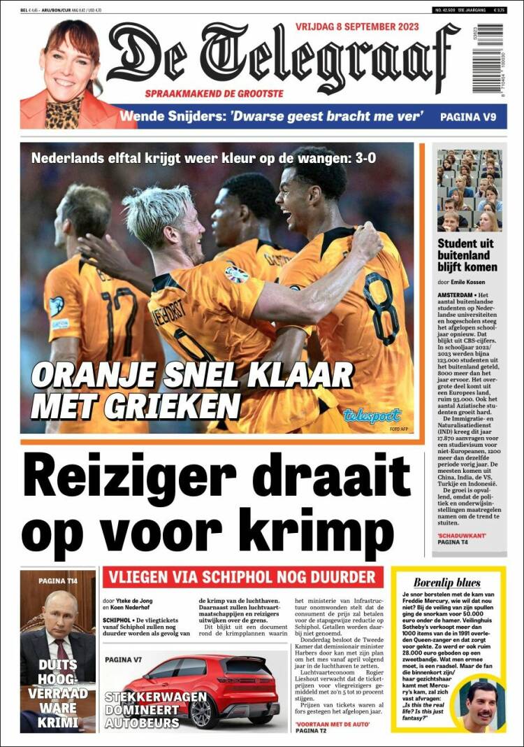 Portada de De Telegraaf (Pa&iacute;ses Bajos)