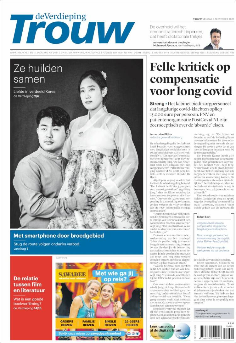 Portada de Trouw (Pa&iacute;ses Bajos)