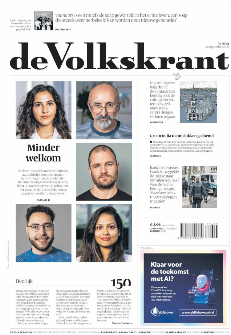 Portada de De Volkskrant (Pa&iacute;ses Bajos)