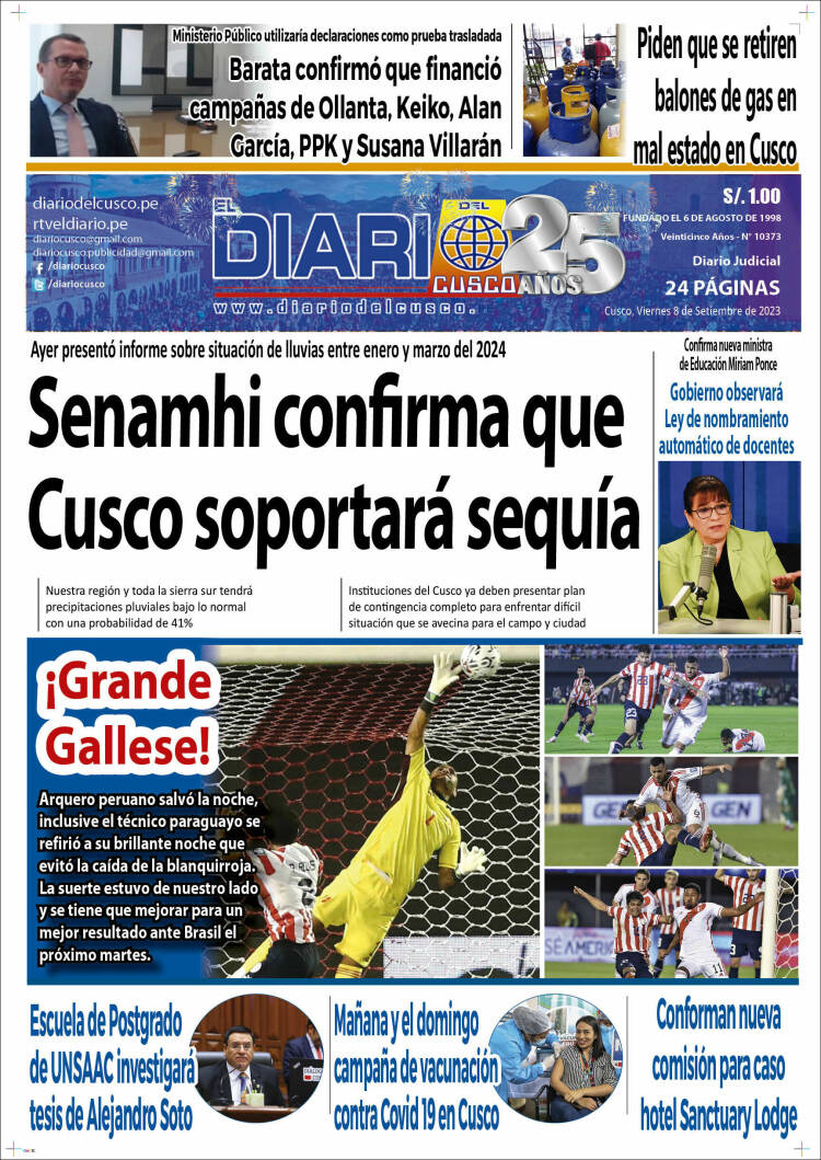 Portada de El Diario del Cusco (Perú)