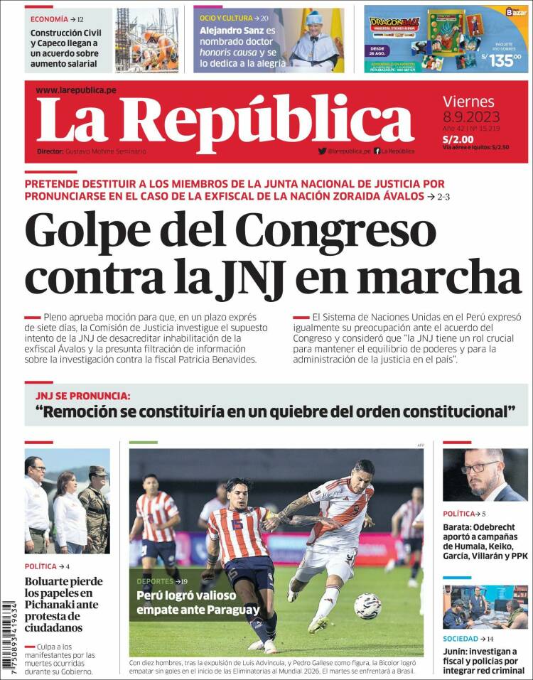 Portada de La Republica (Perú)