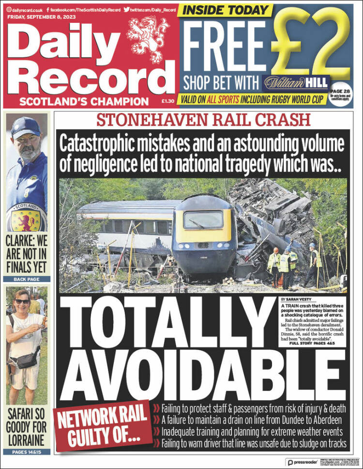 Portada de Daily Record (Reino Unido)