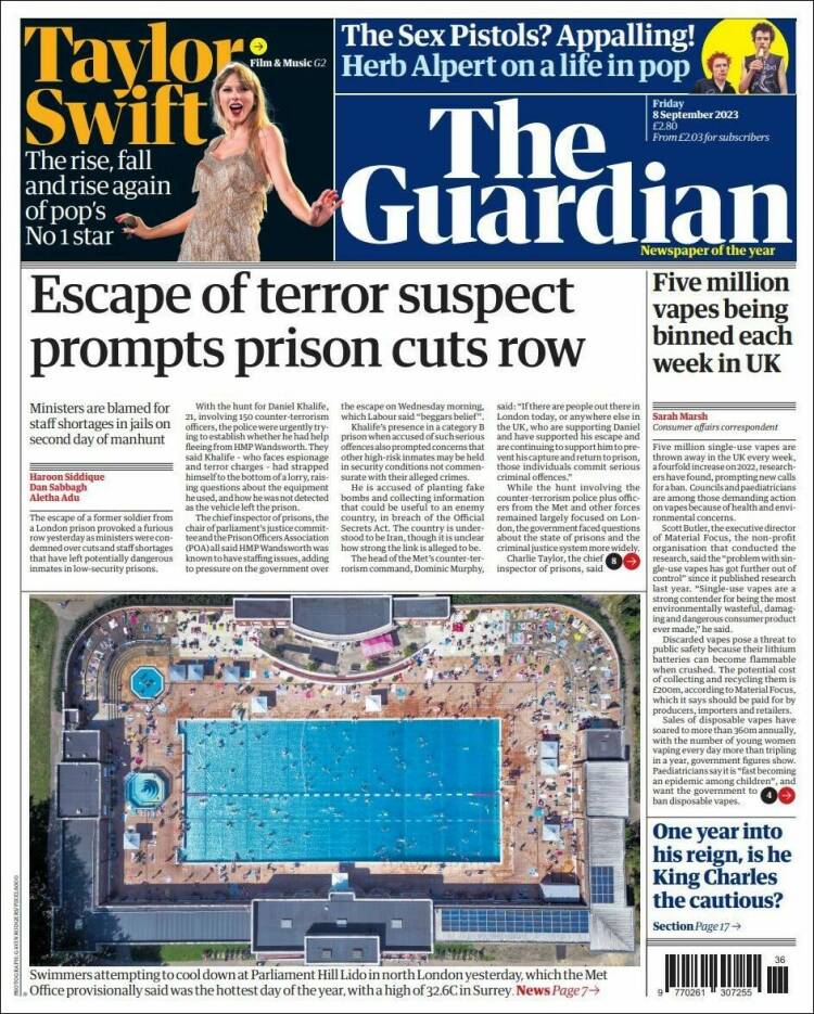 Portada de The Guardian (Reino Unido)