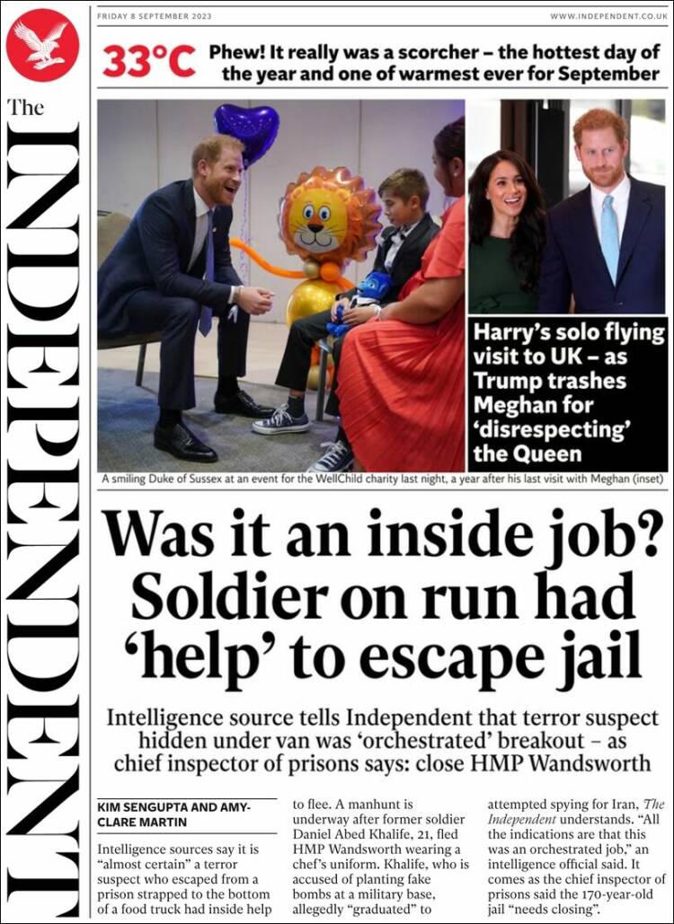 Portada de The Independent (Reino Unido)