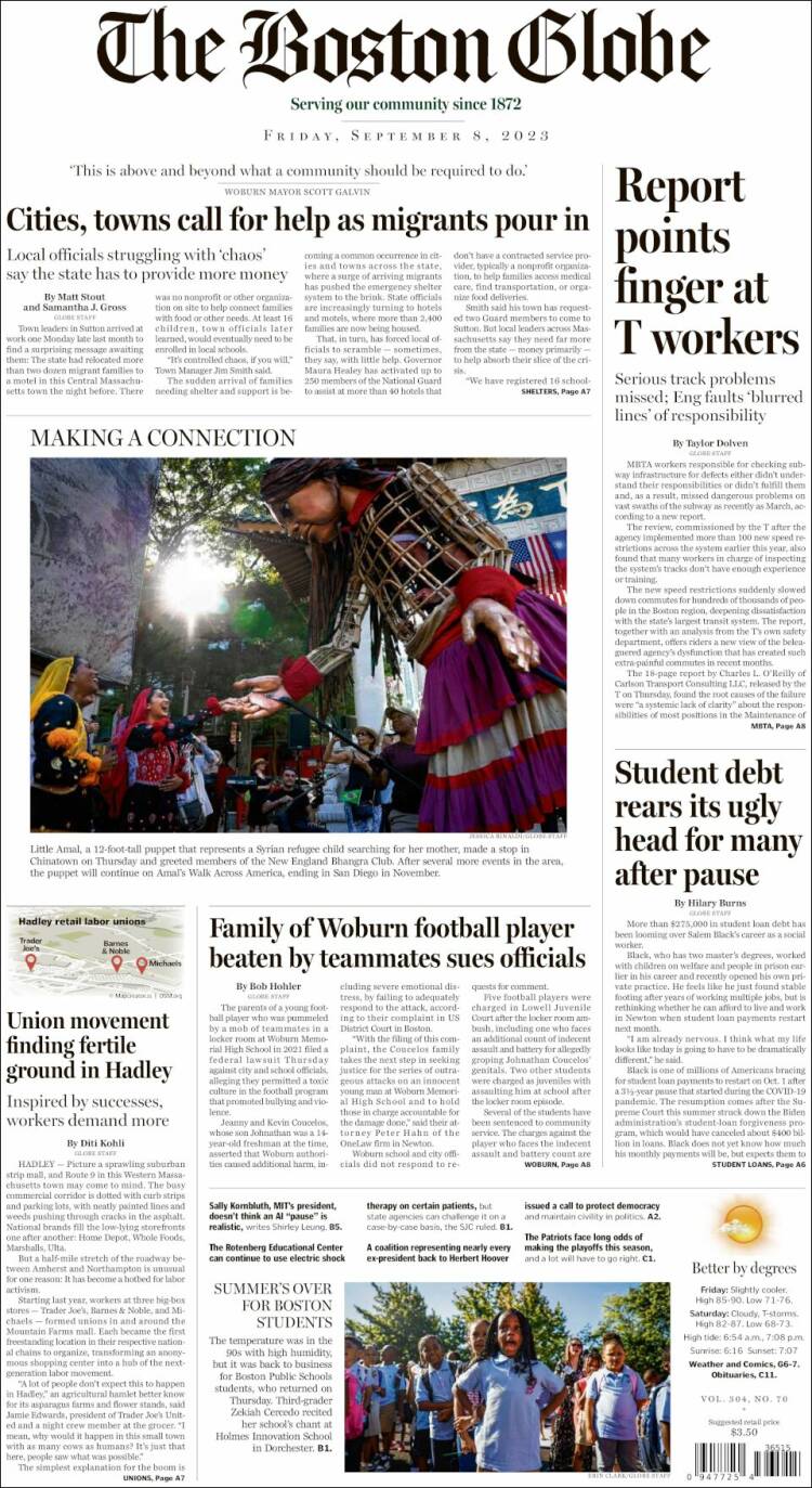 Portada de Boston Globe (USA)