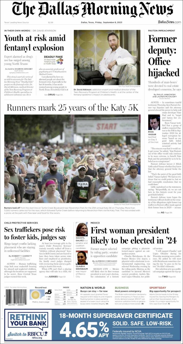 Portada de Dallas Morning News (USA)