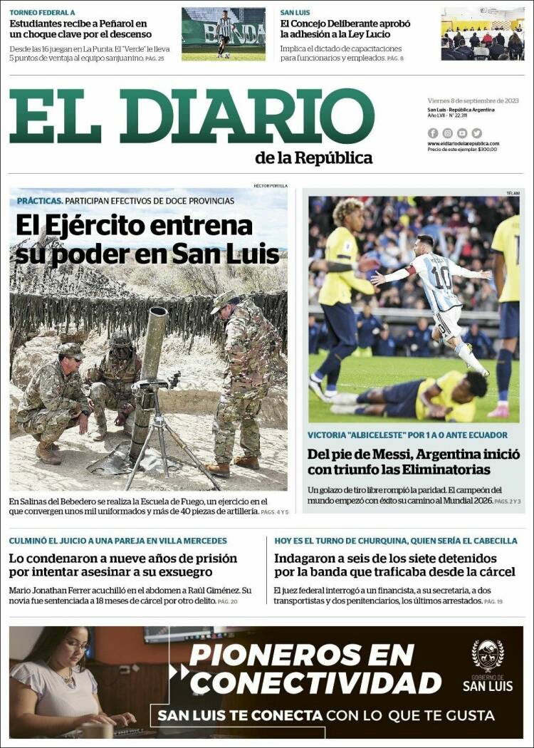 Portada de Diario de la República (Argentina)