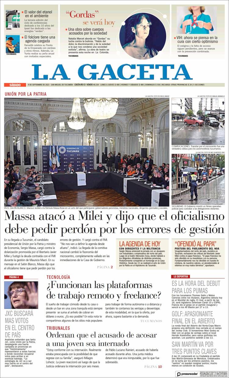 Portada de La Gaceta (Argentina)