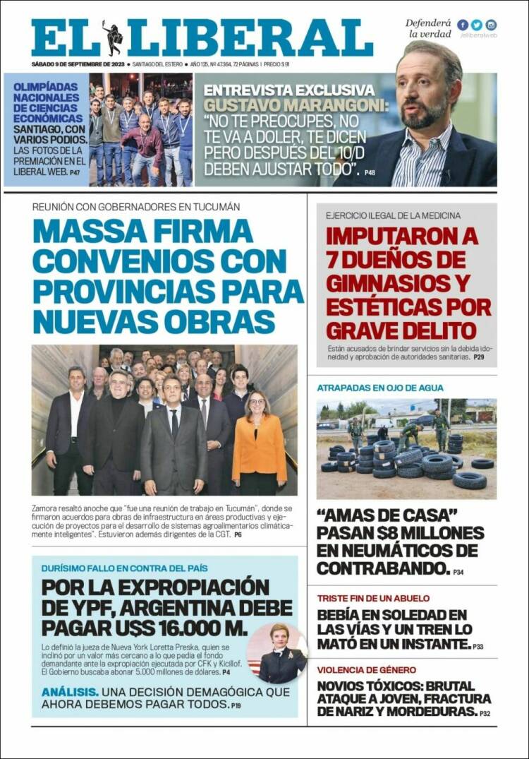 Portada de Diario El Liberal (Argentina)