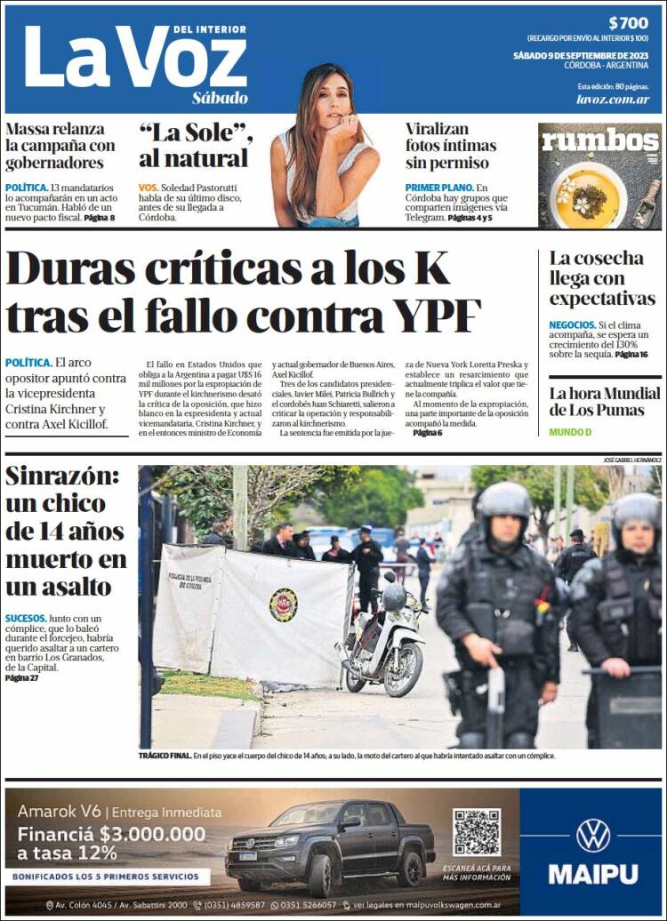 Portada de La Voz del Interior (Argentina)