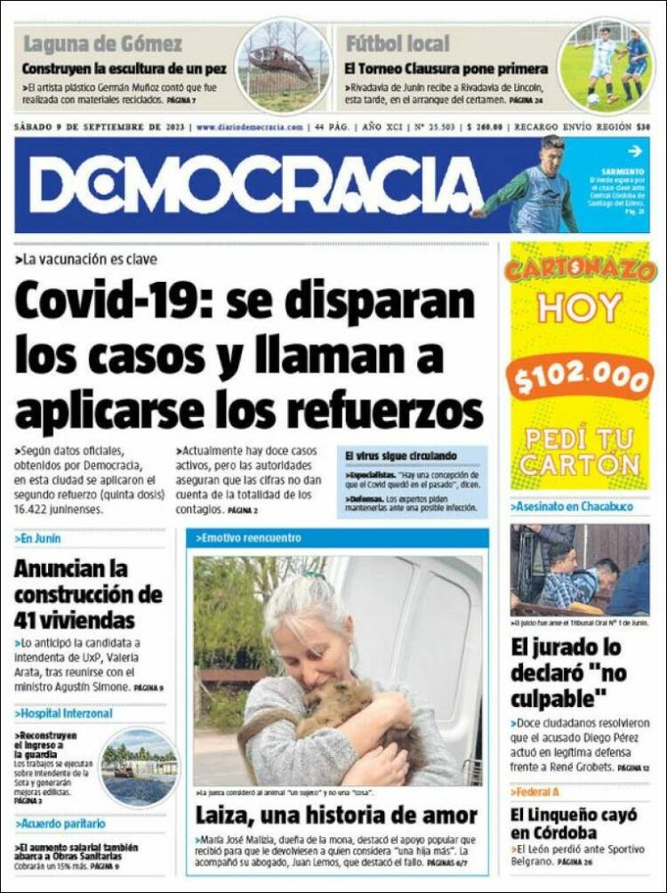 Portada de Diario Democracia (Argentina)