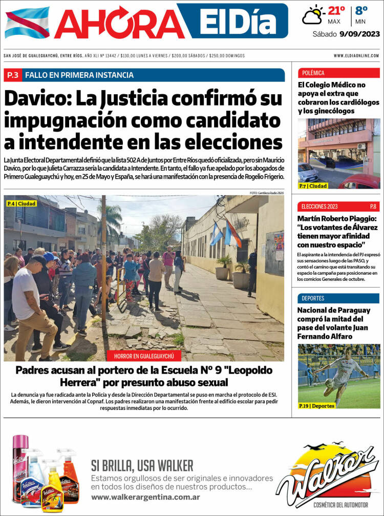 Portada de El Día de Gualeguaychú (Argentina)