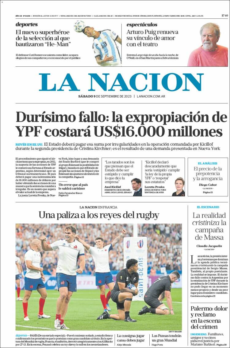 Portada de La Nación (Argentina)