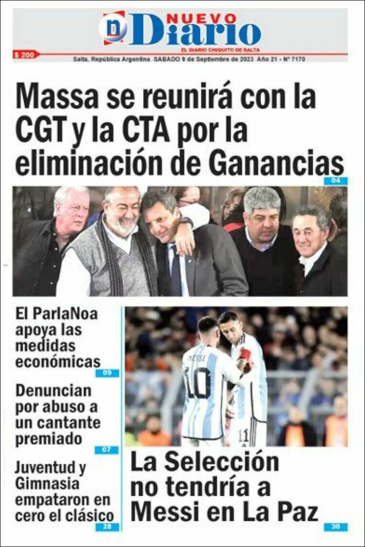 Portada de Nuevo Diario de Salta (Argentina)