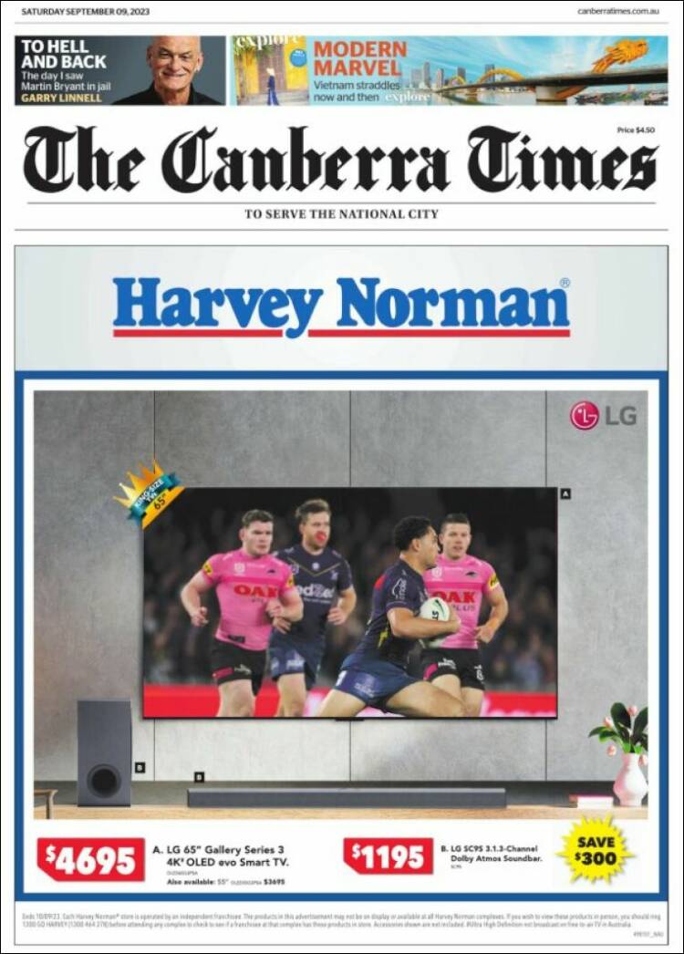 Portada de The Canberra Times (Australia)