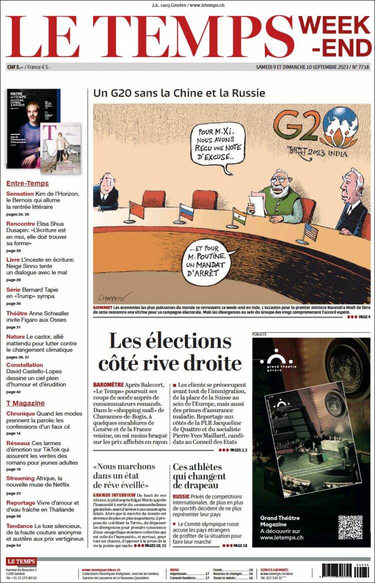Portada de Le Matin (Suiza)